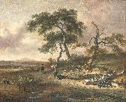 Landscape with pedlar and resting woman.